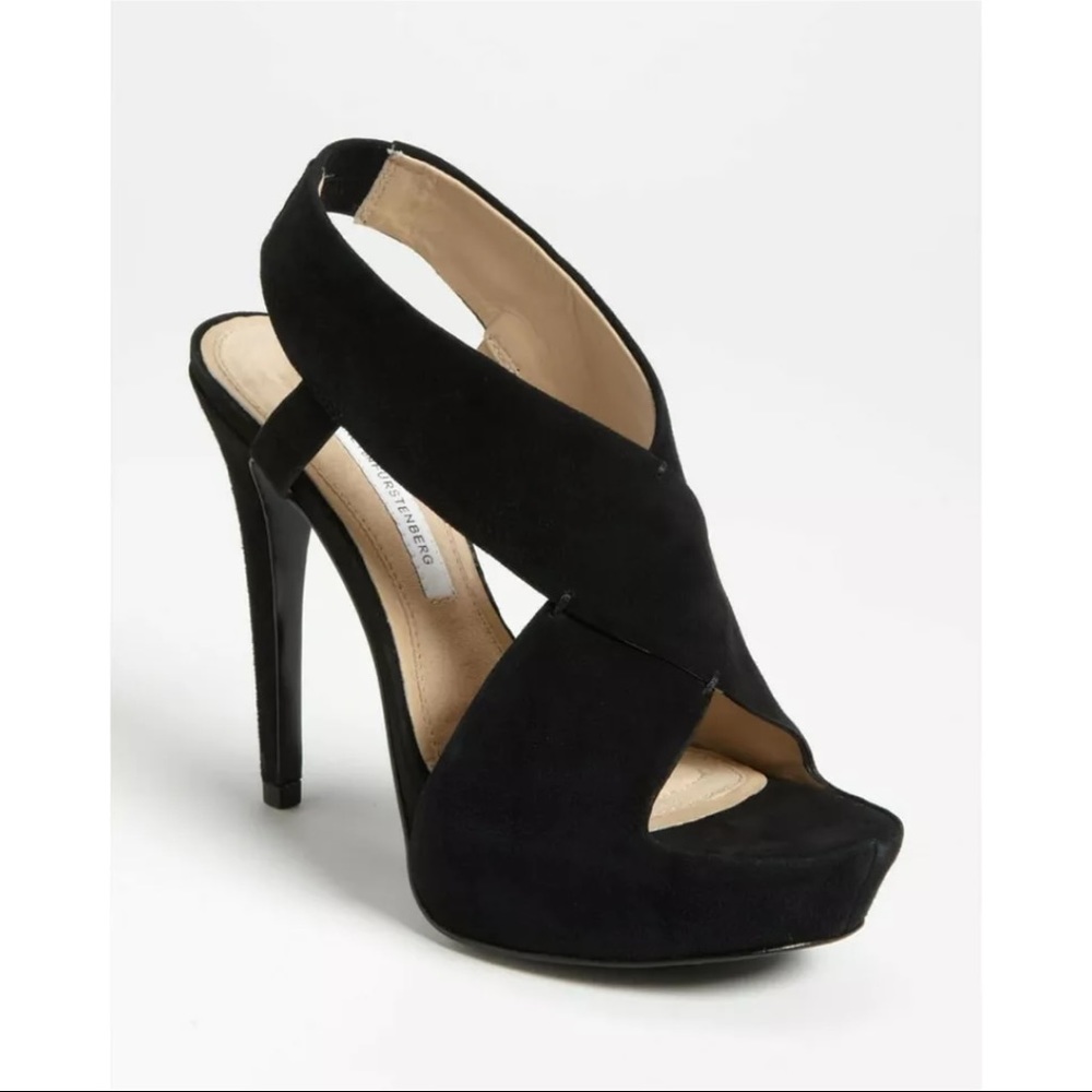 DVF Diane Von Furstenberg Zia Black Suede Strap Platform Sandals 8.5